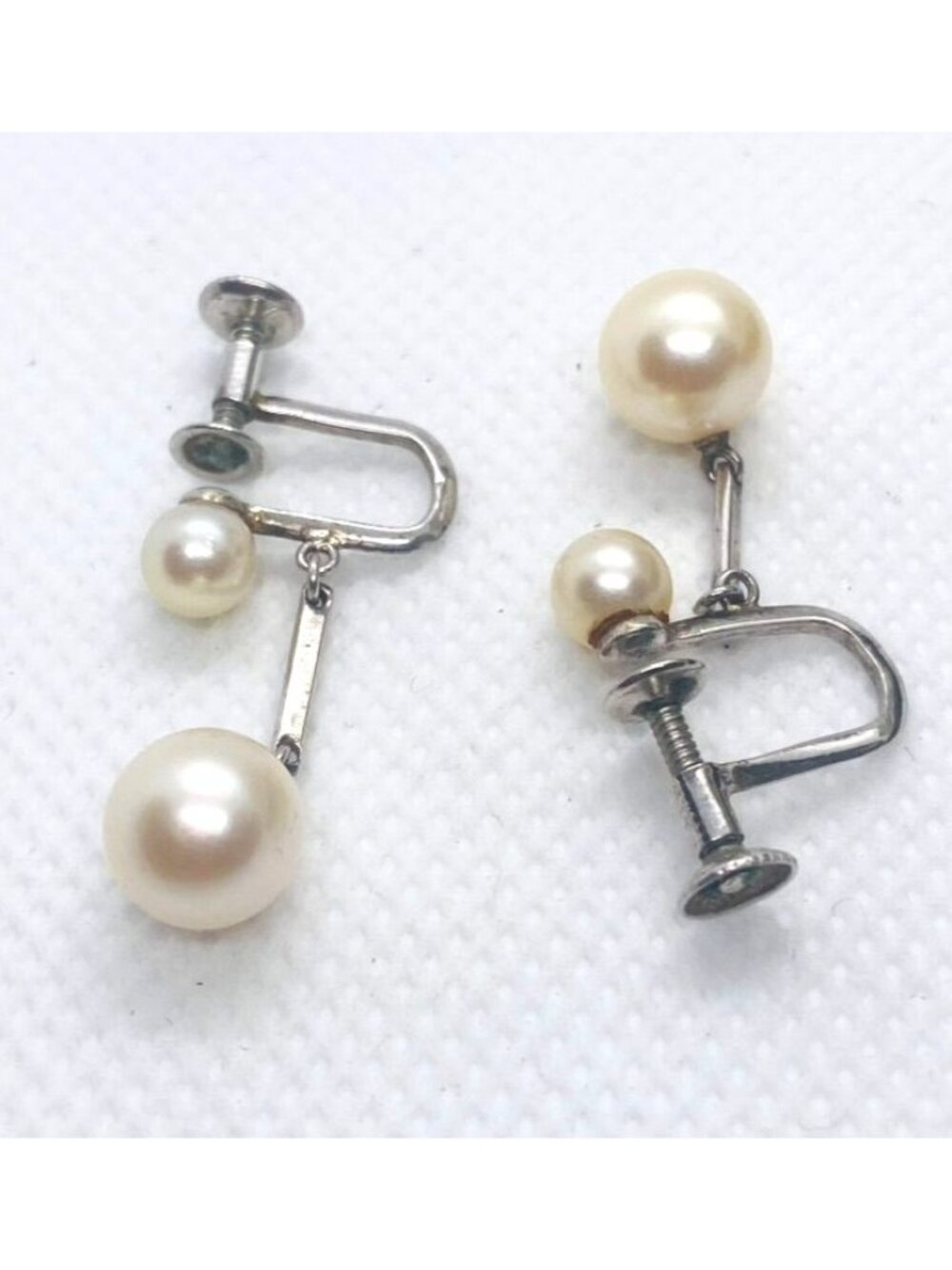 Mikimoto Sterling Silver 925  Double Pearl Earrings Dangle